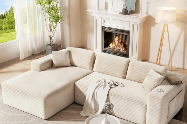 “Modern modular cloud sectional couch with extra deep seat and storage pockets, all-in-one box shipp