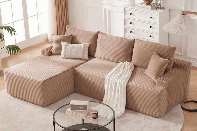 “Boneless 110 inch modular cloud sectional sofa with deep seats and corduroy fabric for minimalist l