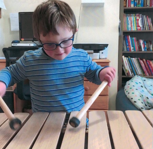 Levi - playing the Levi Marimba!
