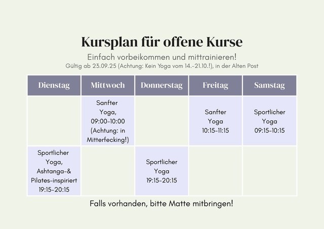 Kursplan für Yoga