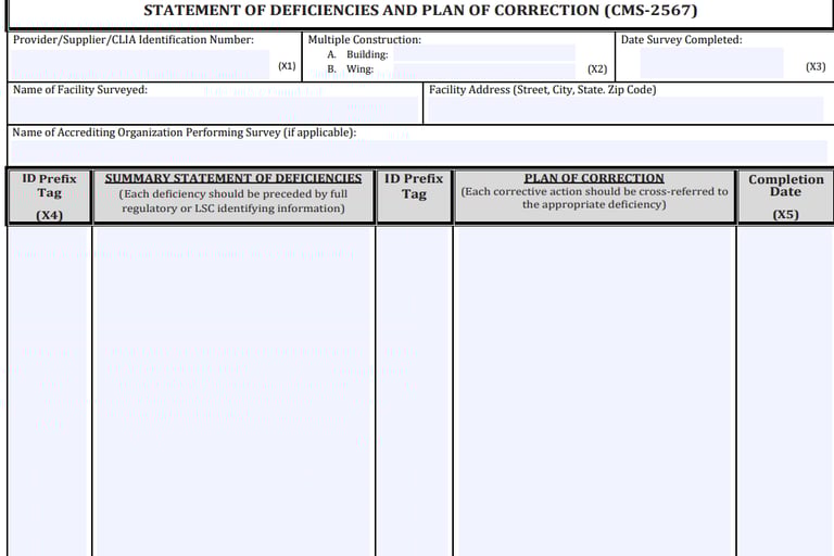CMS 2567 Statement of Deficiencies