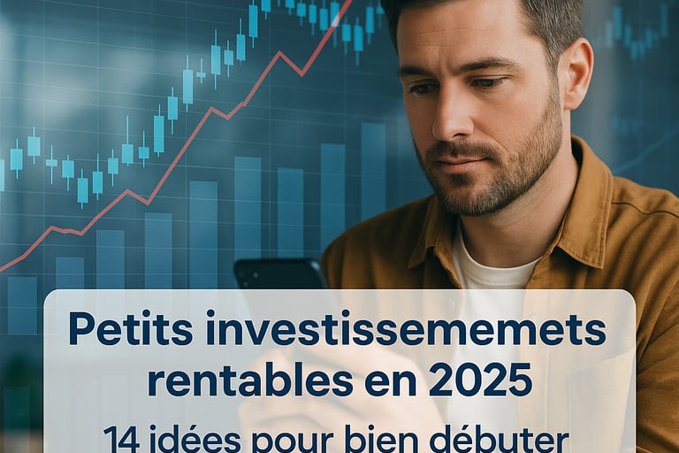 Graphique illustrant 14 idées de petits investissements rentables en 2025 pour débuter avec un faibl