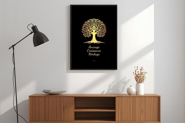 Magnifique poster Arbre de vie doré sur fond noir