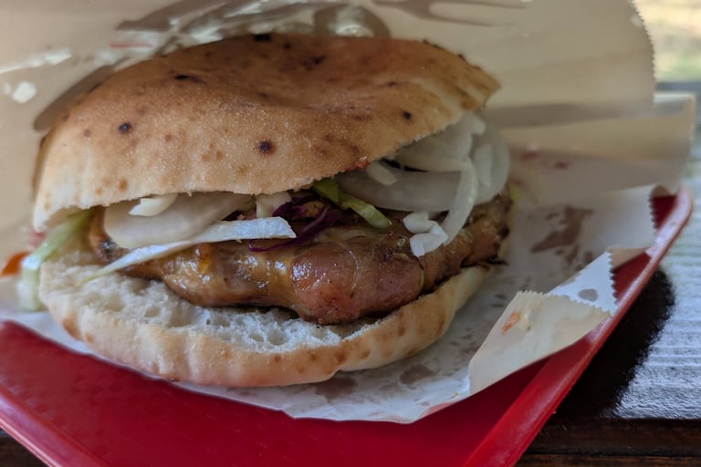 stuffed chicken sandwish with toppings from 3M Food Bulevar in Nis Serbia