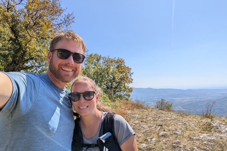 Don and Samantha in front of a mountain view in Park Niska Banja in Niska Banja Serbia