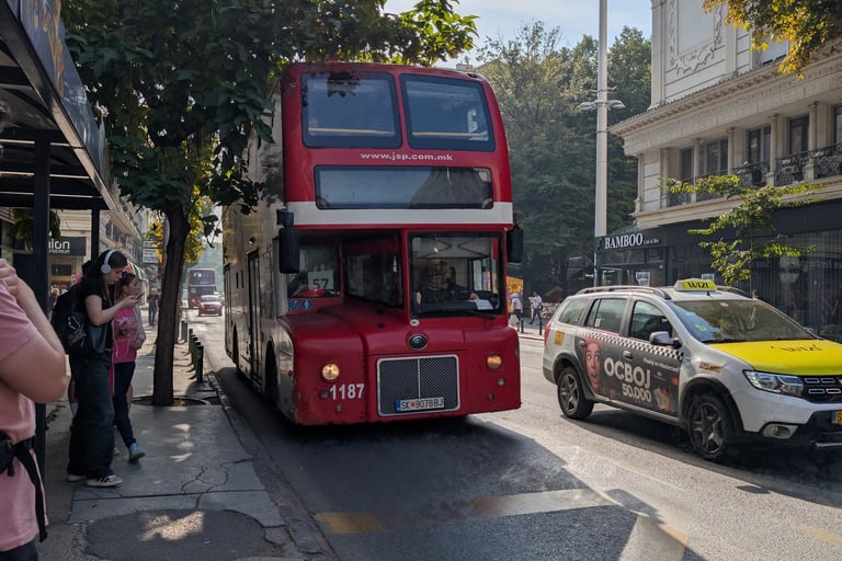 ouble decker bus in Skopje Noth Macedonia 