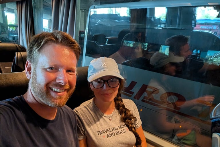 Don and samantha on a flixbus from Skopja North Macedonia to Thessaloniki greece