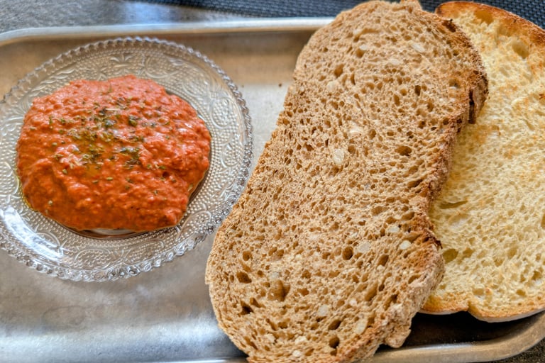 fresh bread and tomato sauce apatizers in Thessaloniki greece