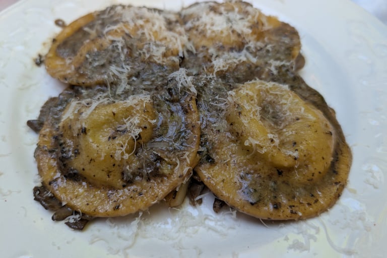 Mushroom ravioli from  Movamasi in Tbilisi, Georgia
