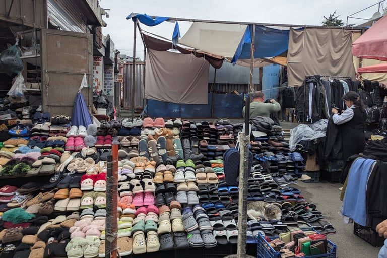 shoes and cloths from the Dezerter Bazaar in Tbilisi Georgia