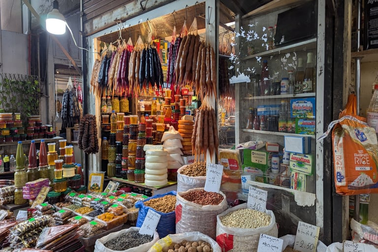 churchkhela, beans, honey and spices from Dezerter Bazaar in Tbilisi Georgia 