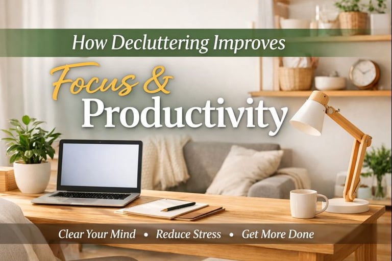 Learn how decluttering improves focus and productivity by reducing stress, boosting mental clarity
