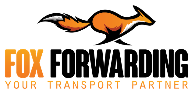 The logo of our company : fox logo with the slogan fox forwarding your transport partner