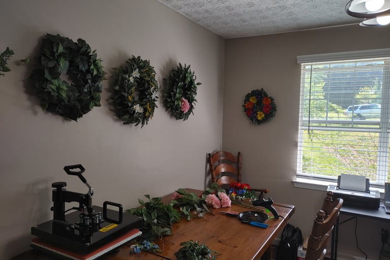 The wreath room beginnings at JM Creations by Rachael.