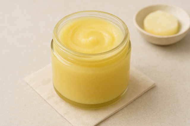 Ingredients for homemade cleansing balm including beeswax