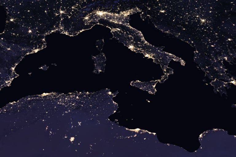 Satellite image of Southwestern Europe at night