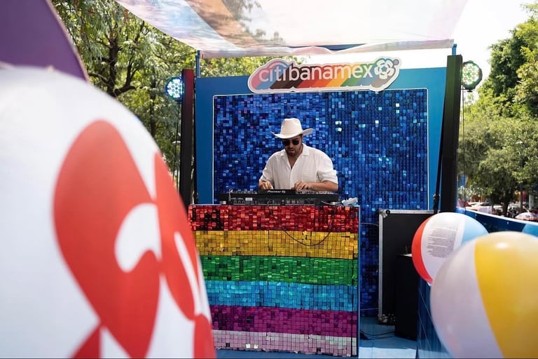 Memo Pearls performing at a branded Pride event in Mexico