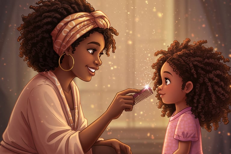 Little Nia and her mother with Nia's favorite comb