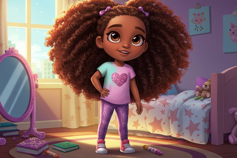 Little Nia smiling in her bedroom