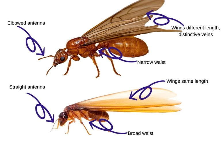 image showing difference between ants and termites