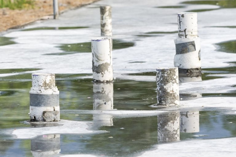 utility pipes running through concrete slab