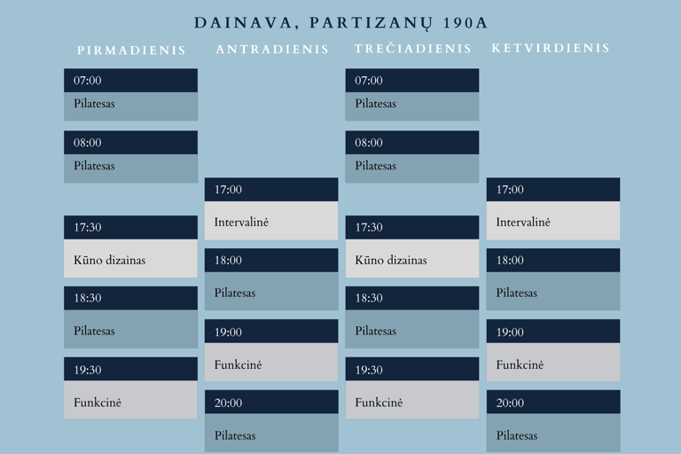 Grupinės treniruotės Dainavoje, Partizanų g. 190a