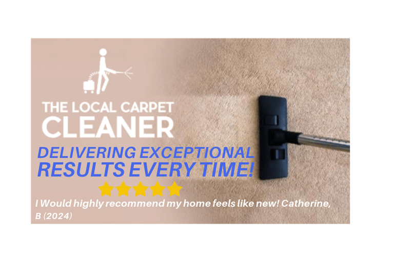 a carpeted area being cleaned by a vacuum cleaner and company logo