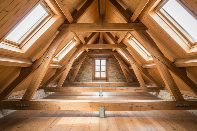 Charpente-bois-traditionnelle-restauree-apres-traitement-orleans