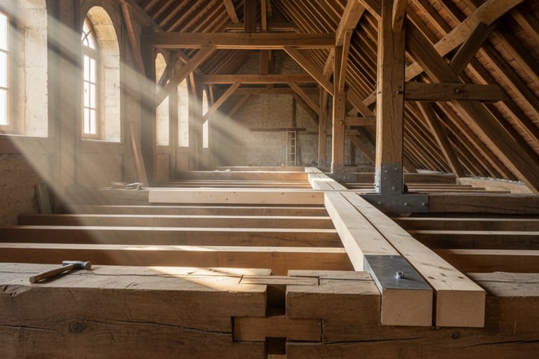 Charpente-bois-traditionnelle-restauree-assemblage-sifflet-orleans