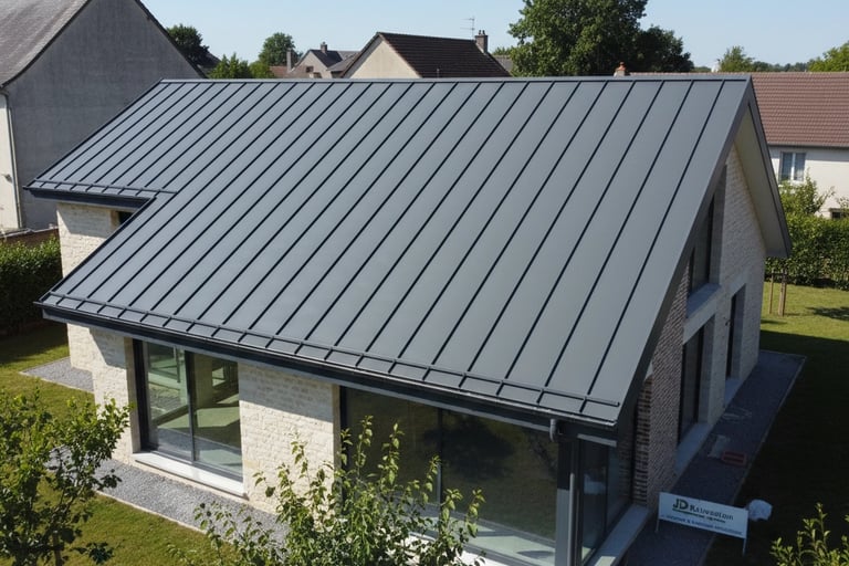 couverture bac acier joint debout gris anthracite sur maison d'architecte Loiret