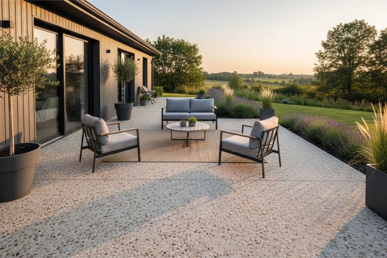 aménagement extérieur terrasse béton désactivé maison moderne Orléans