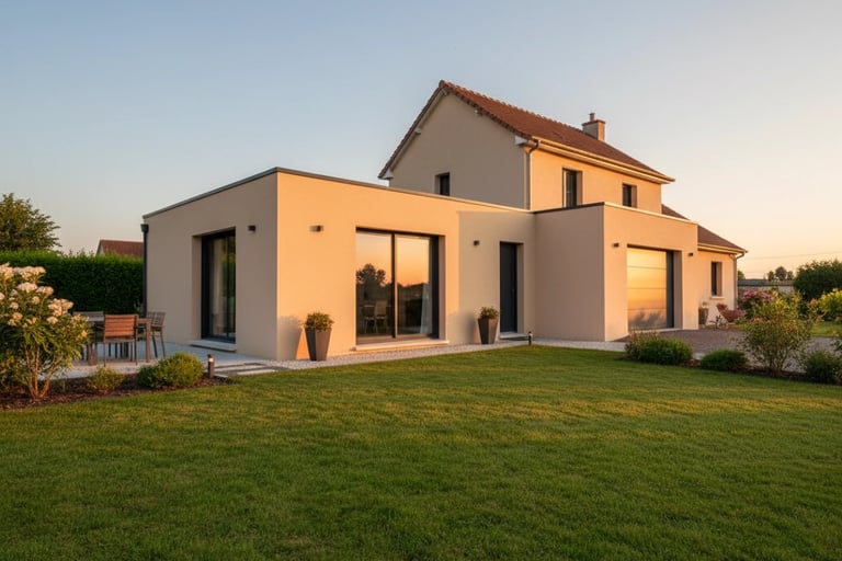 exemple extension maison garage toit plat maçonnerie Loiret