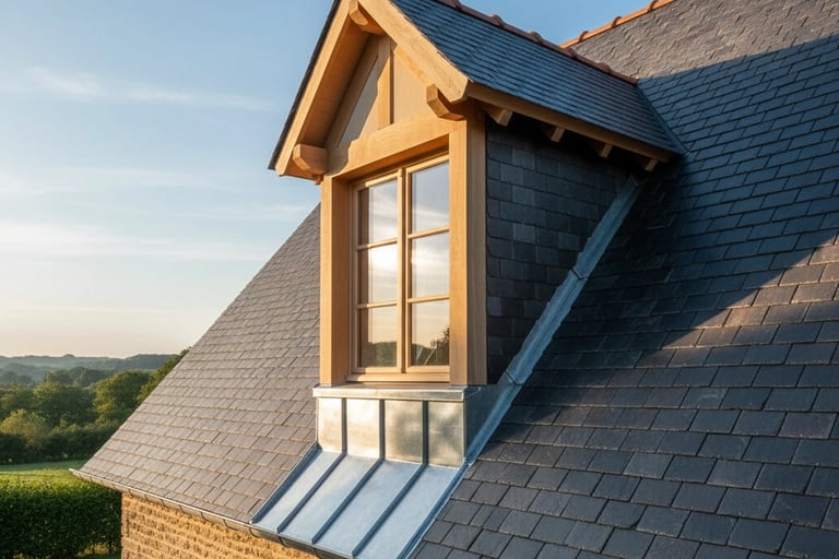 lucarne jacobine sur toiture ardoise finition zinguerie Loiret