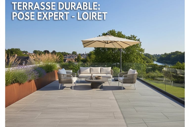 réalisation terrasse carrelage extérieur grand format R11 à orléans