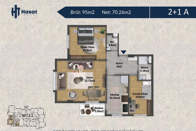 Arnavutköy Park Evleri 2+1 A planı - Hasat İnşaat satılık daire