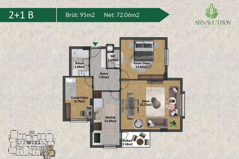 Arnavutköy Park Evleri 2+1 B planı - Hasat İnşaat daire satın al