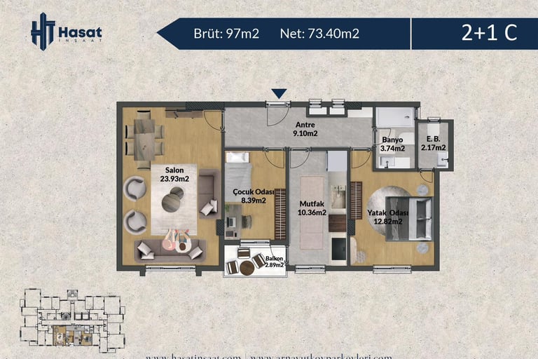 Arnavutköy Park Evleri 2+1 C planı - Hasat İnşaat satılık konut