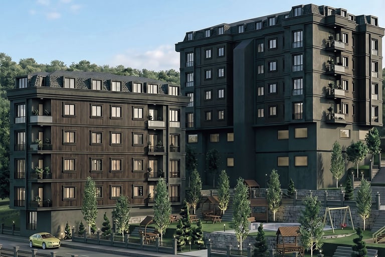 Arnavutköy Park Evleri peyzaj alanı - Hasat İnşaat satılık site içi daire