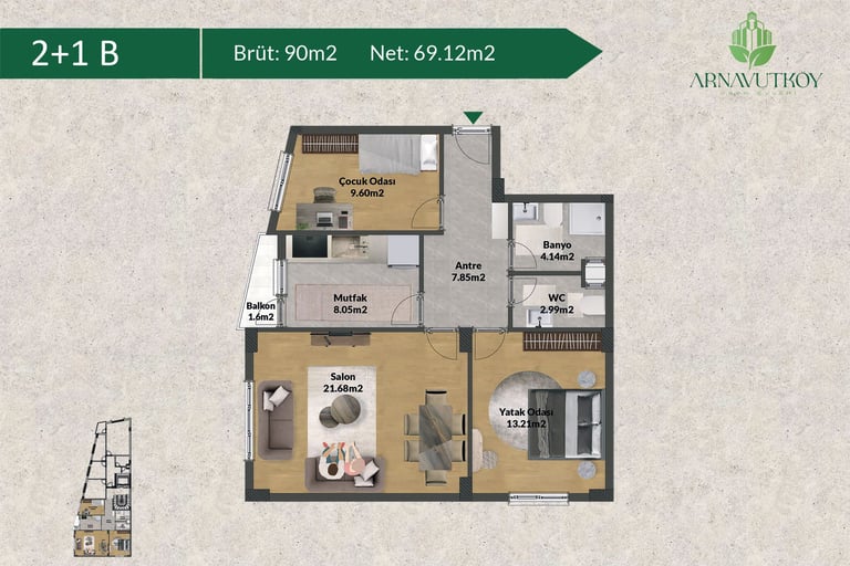 Arnavutköy Park Evleri yeni 2+1 planı - Satılık daire Arnavutköy