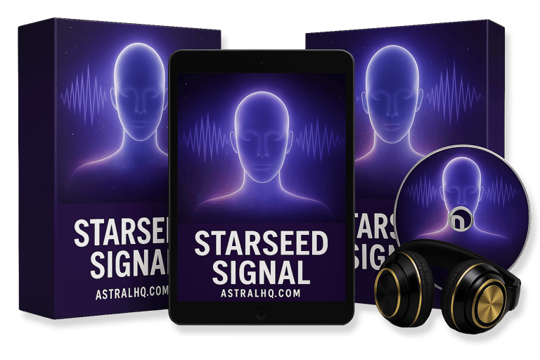 Starseed Signal meditation program bundle with digital tablet, software boxes, and headphones.