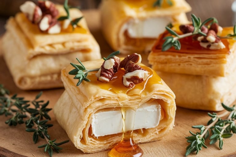 a pastry with cheesecakes and nuts on a wooden board