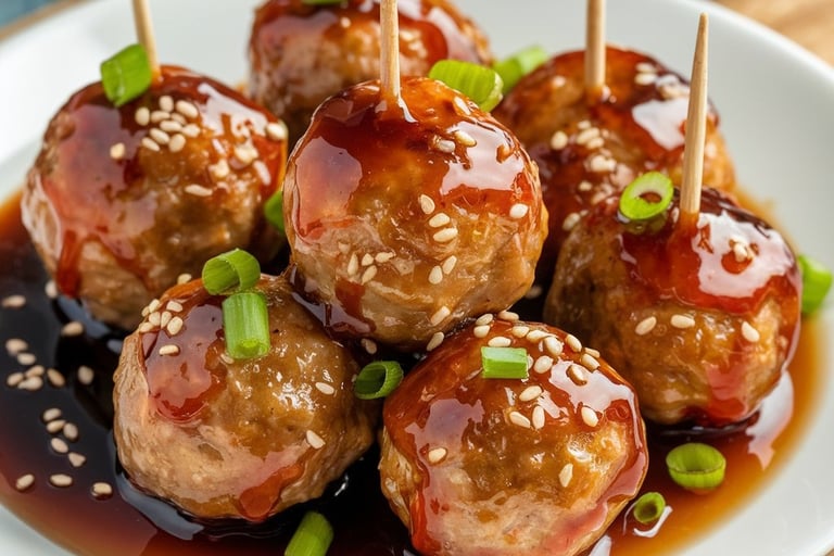 a plate of meatballs with toothpicks and toothpicks