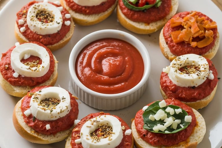 a plate of food with a bowl of sauce and sauce