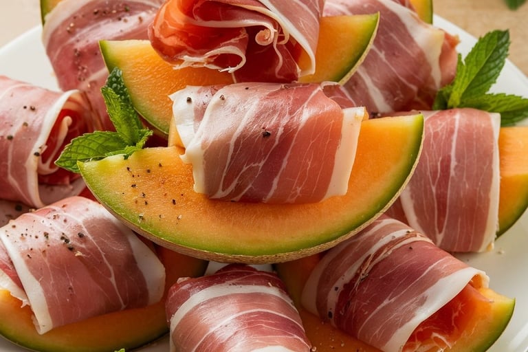 a plate of sliced melon and sliced melon