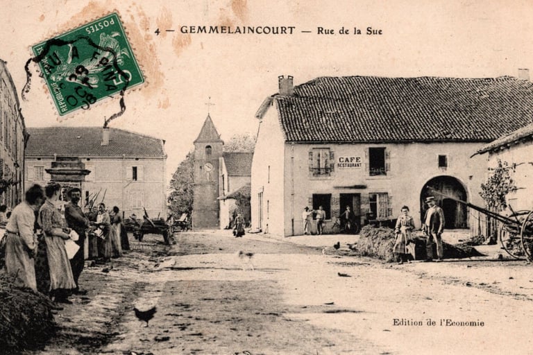 Rue de la Sue in Gemmelaincourt ca. anfangs 20. Jahrhundert. Bilder der Hauptstrasse.