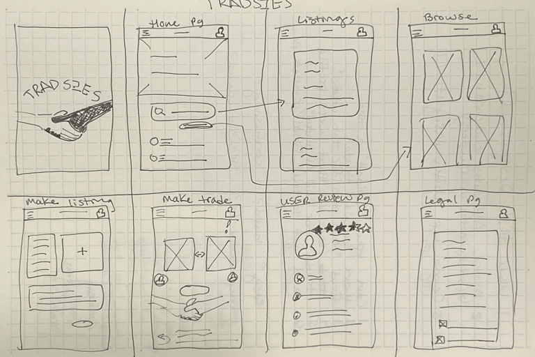 wireframe of tradesies project