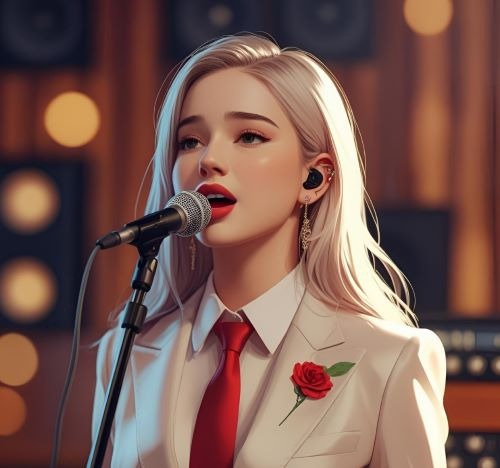 young woman singer is recording a song in a studio