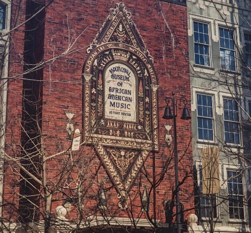 a building with the sign African American Music on it