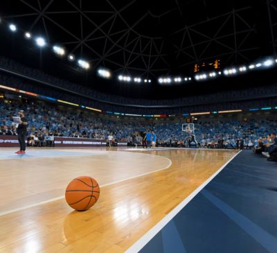 a basketball ball on a court with a basketball ball