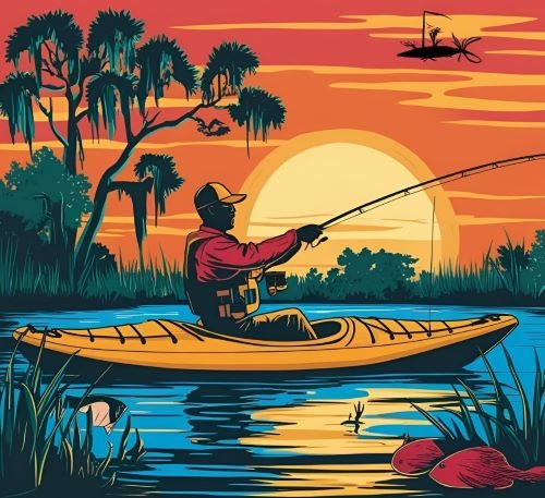 Man fishing with a cayak in a lake